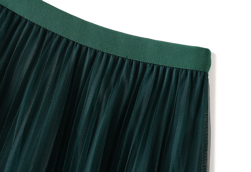 Gradient Printed Double Layer Tulle Skirt in Green