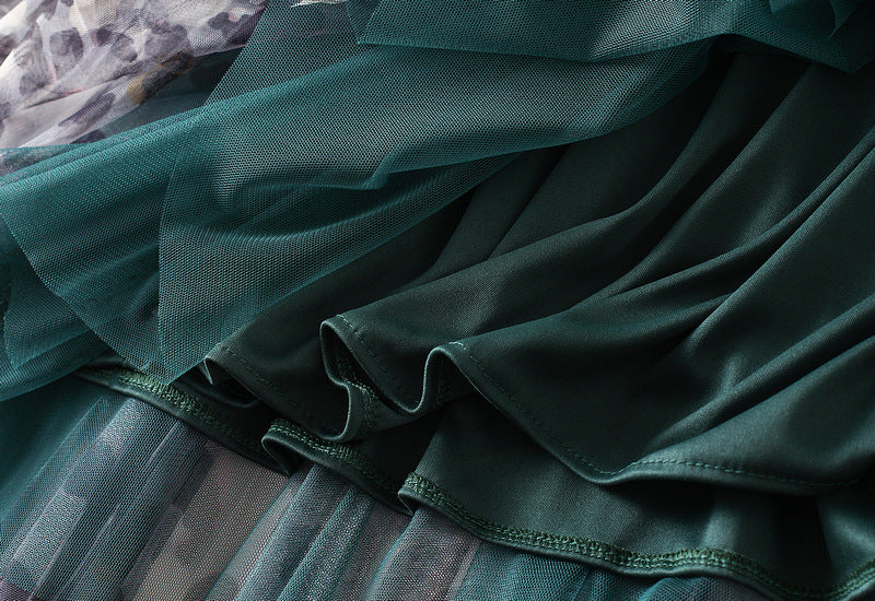 Gradient Printed Double Layer Tulle Skirt in Green