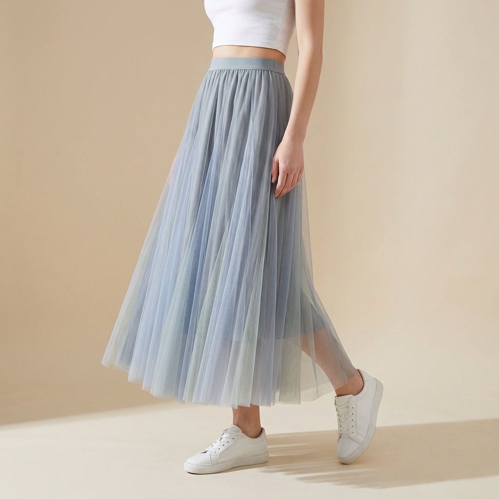 Soft Symphony Double Layer Tulle Skirt in Blue