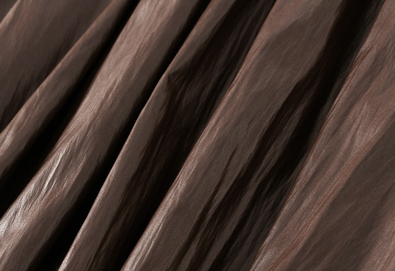 Japanese Bubble Hem PU Leather Skirt with Pocket in Coffee