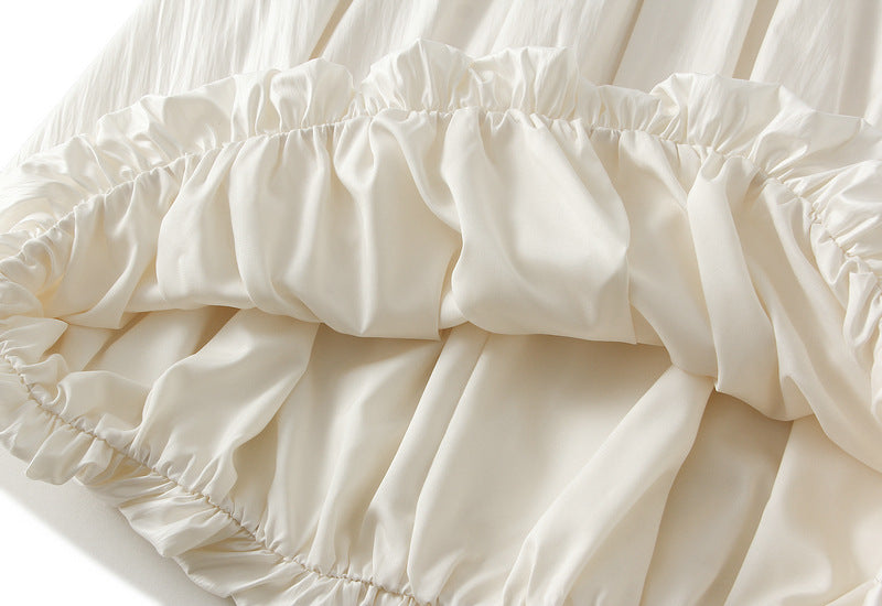 Japanese Bubble Hem PU Leather Skirt with Pocket in Apricot