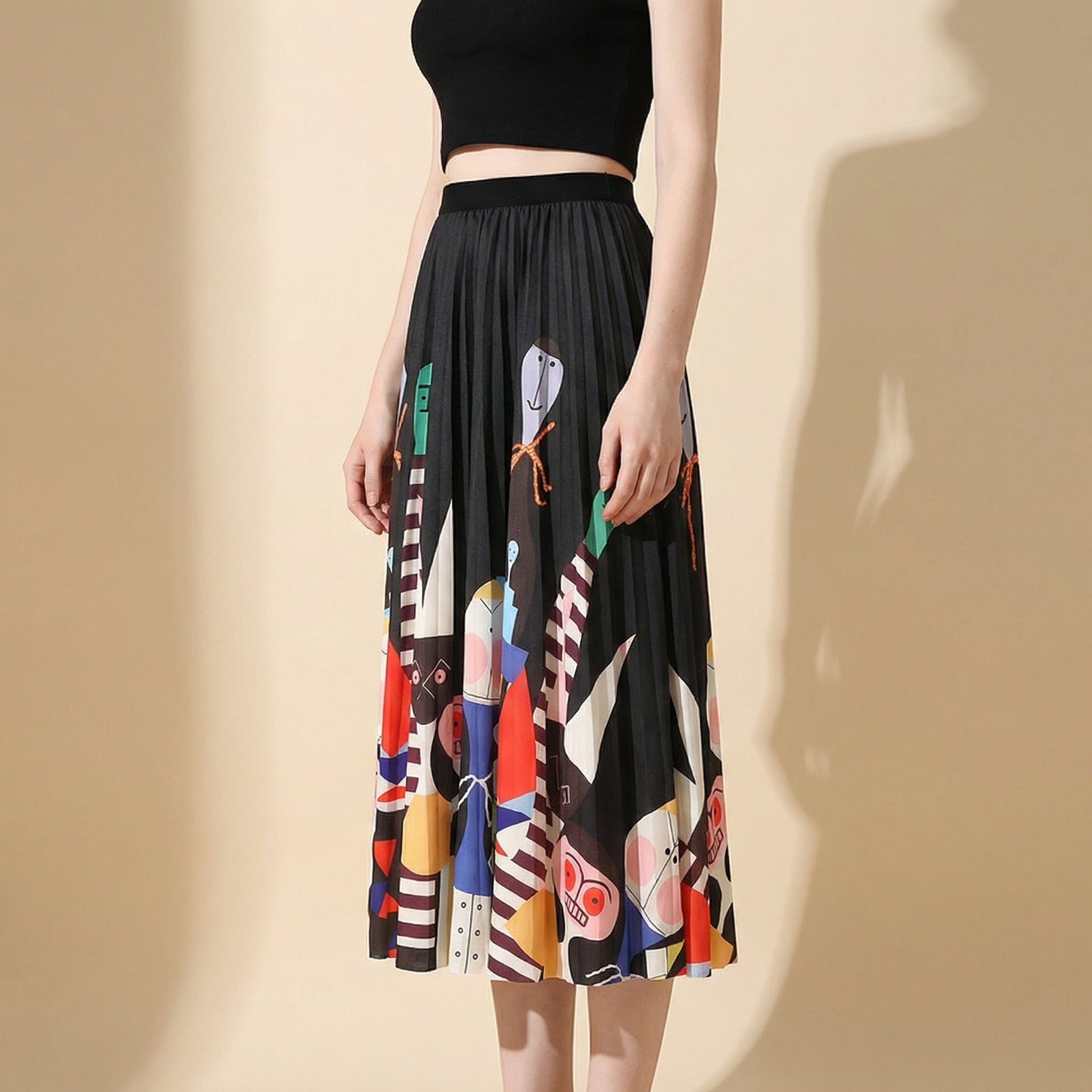 Printed Cartoon Satin Chiffon Skirt