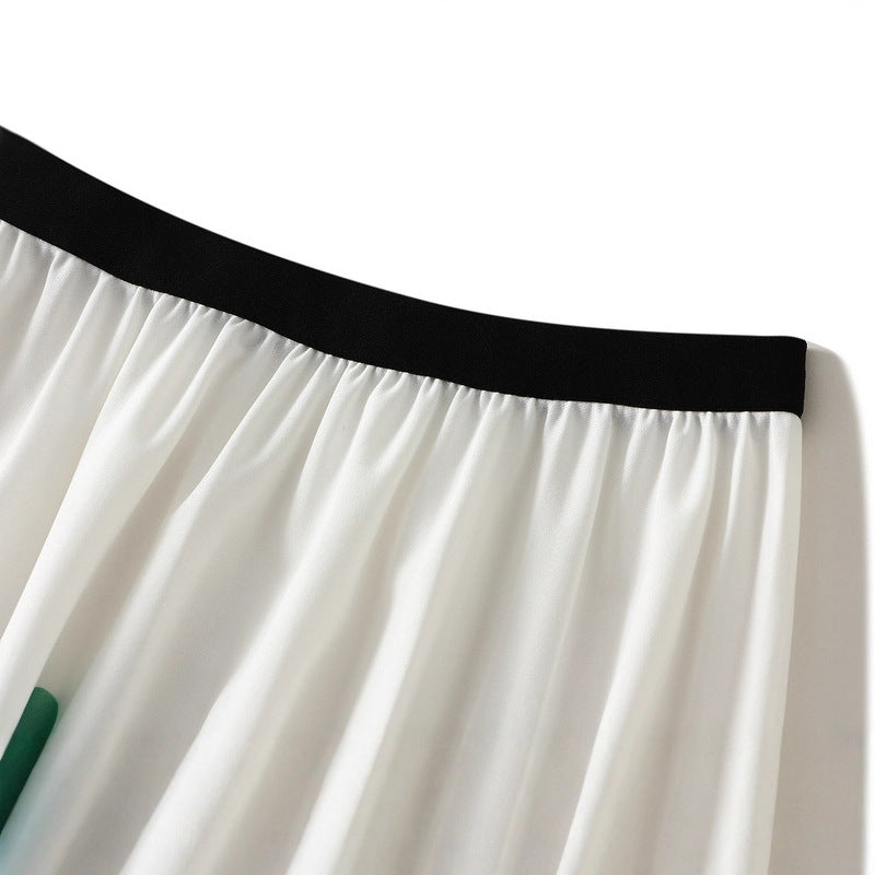 Printed Cartoon Satin Chiffon Skirt