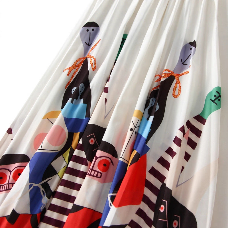 Printed Cartoon Satin Chiffon Skirt