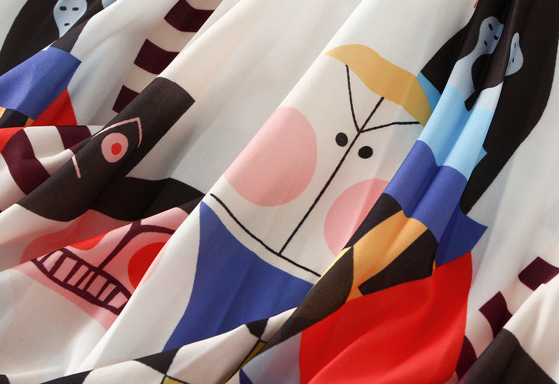 Printed Cartoon Satin Chiffon Skirt