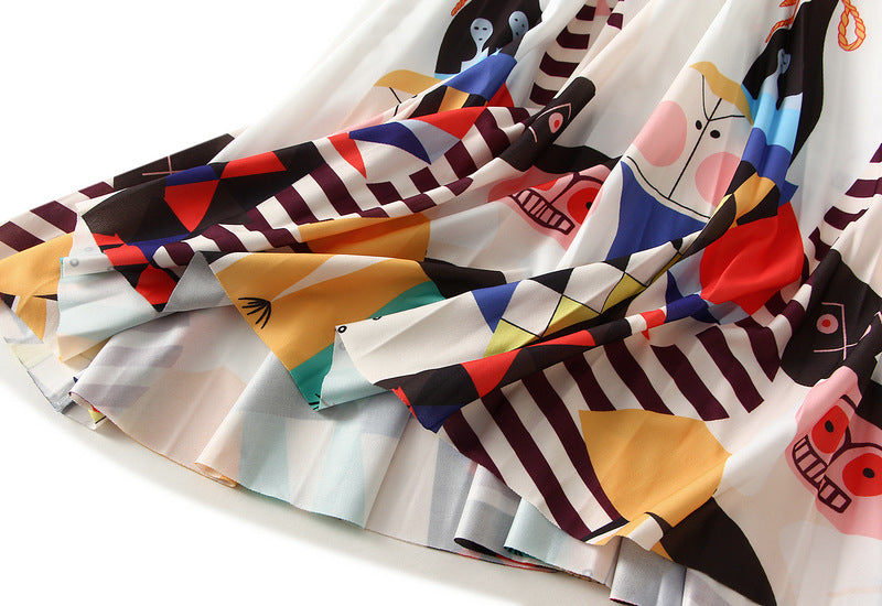 Printed Cartoon Satin Chiffon Skirt