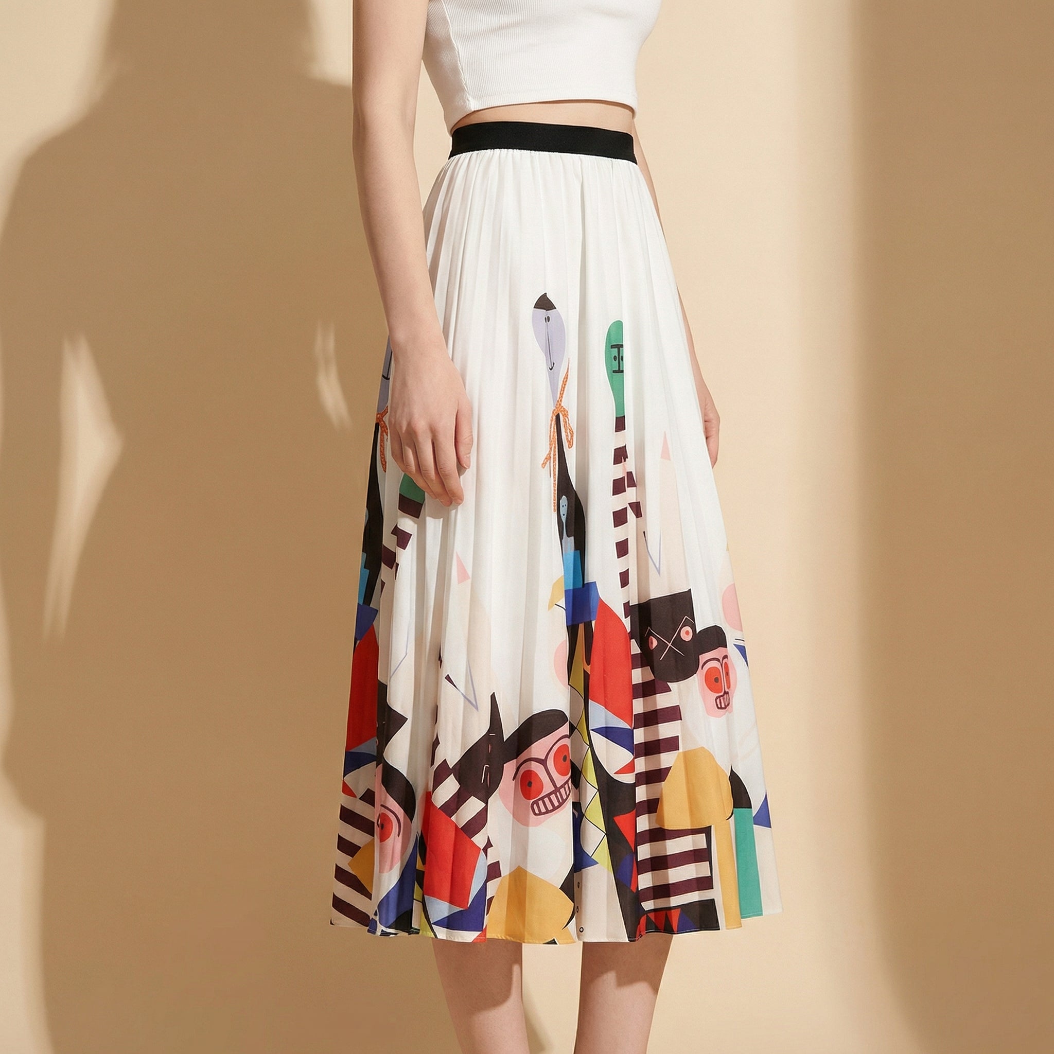 Printed Cartoon Satin Chiffon Skirt