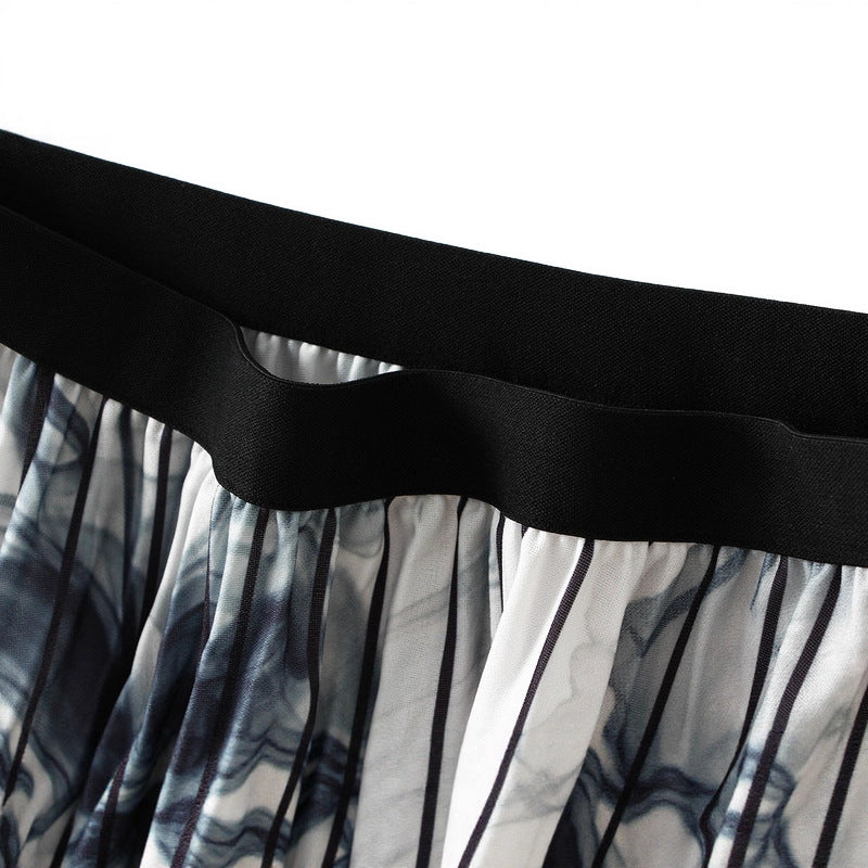 Ink-Painted Print Chiffon Satin Skirt