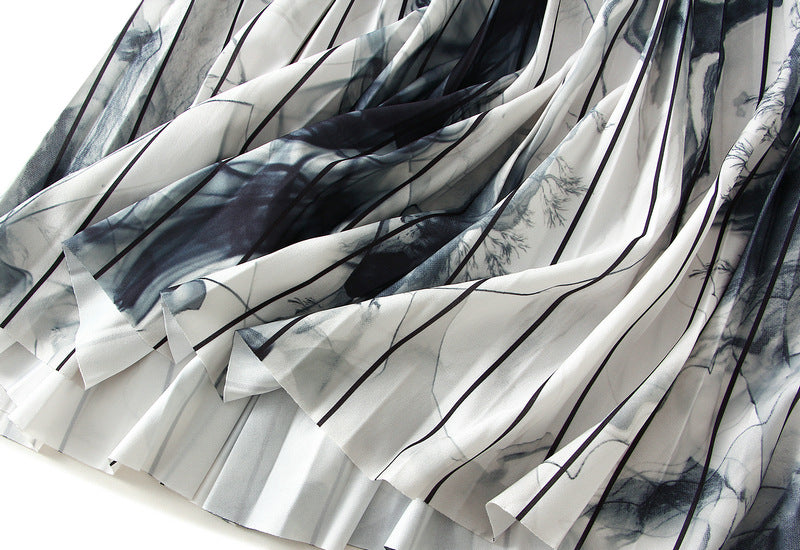 Ink-Painted Print Chiffon Satin Skirt