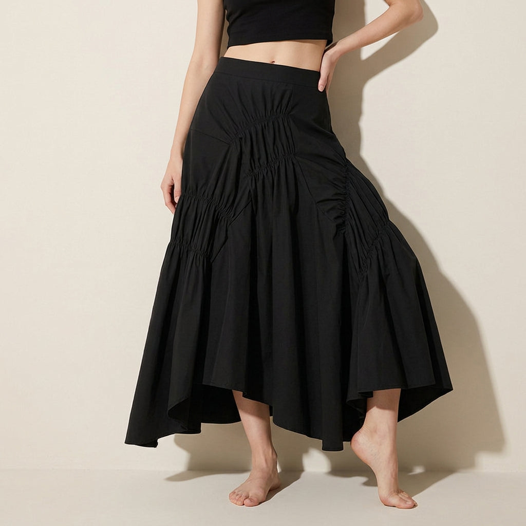 Asymmetric Ruched Skirt - APRICOT – MERZI : Premium Skirts & Shorts