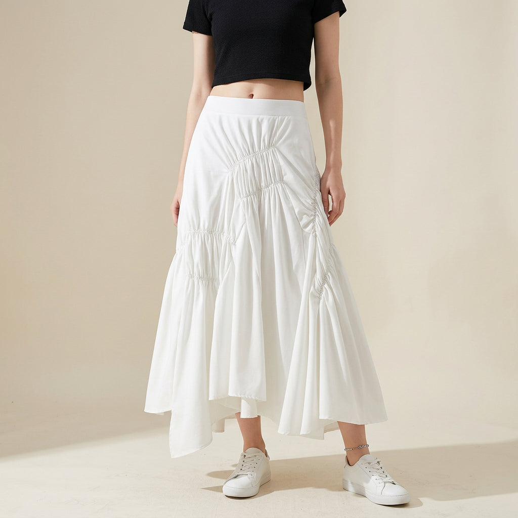 Asymmetric Ruched Skirt - WHITE – MERZI : Premium Skirts & Shorts