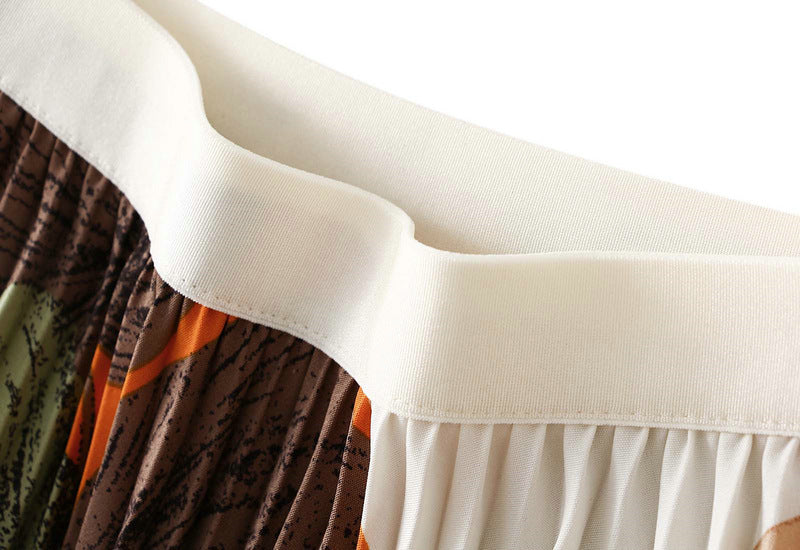 Art Print Pleated Midi Skirt in Autumn Mix - WHITE