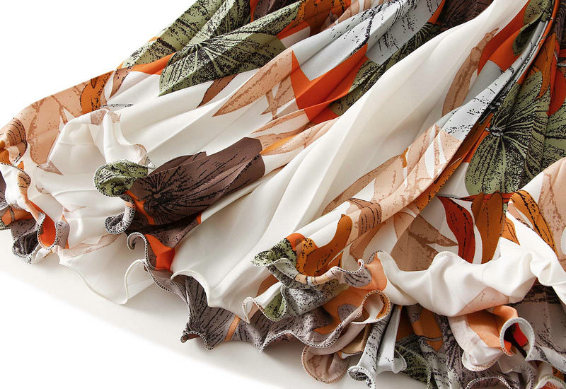 Art Print Pleated Midi Skirt in Autumn Mix - WHITE