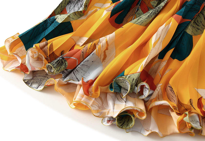 Art Print Pleated Midi Skirt in Autumn Mix - YELLOW