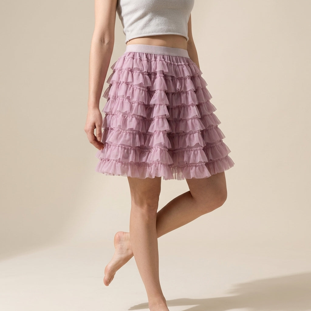 Ruffle Volume Multitier Skirt - PINK