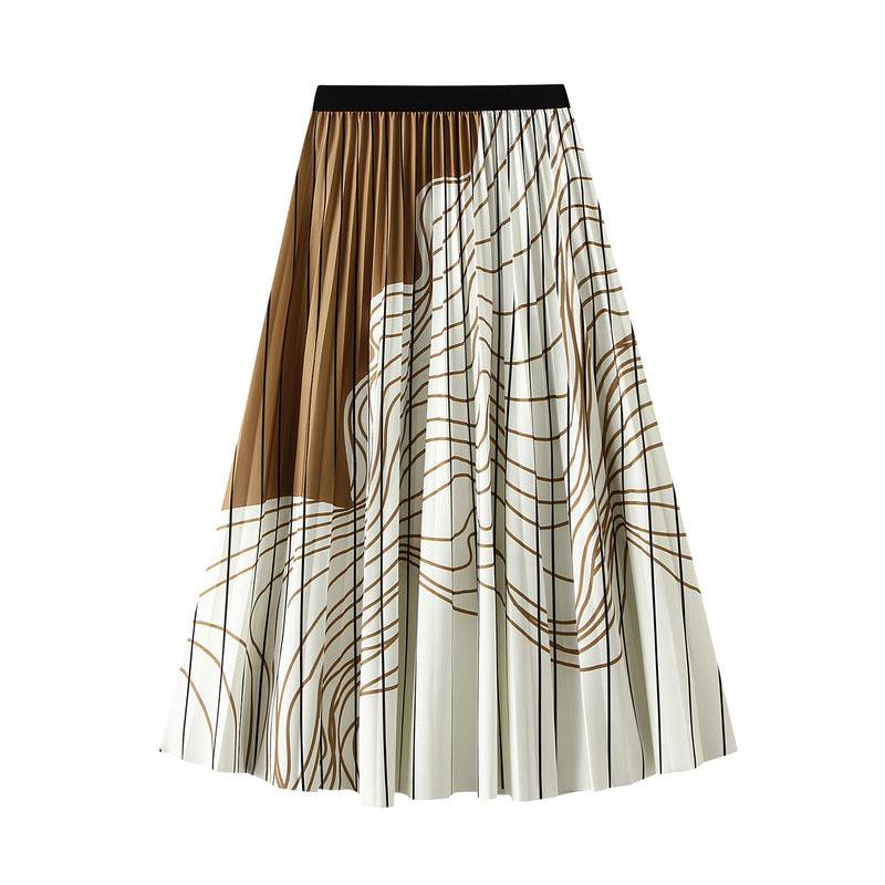 Swirl Pleated Skirt in Brown