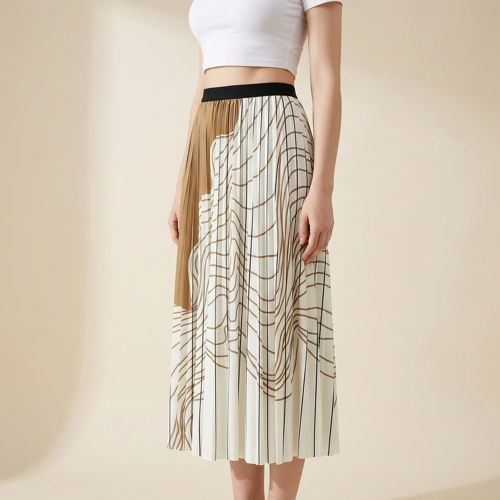 Swirl Pleated Skirt in Brown