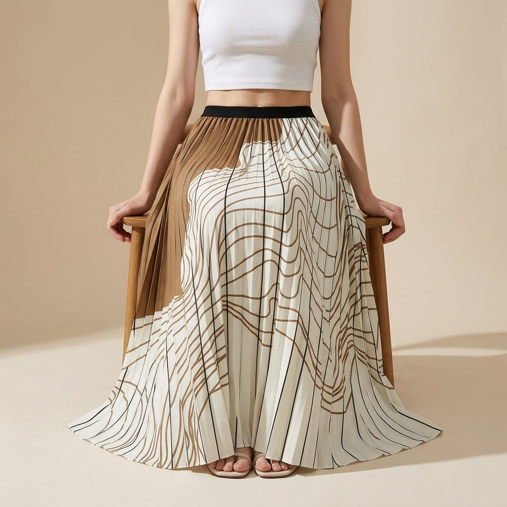 Swirl Pleated Skirt in Brown