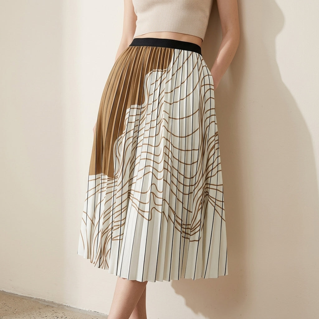 Swirl Pleated Skirt in Brown