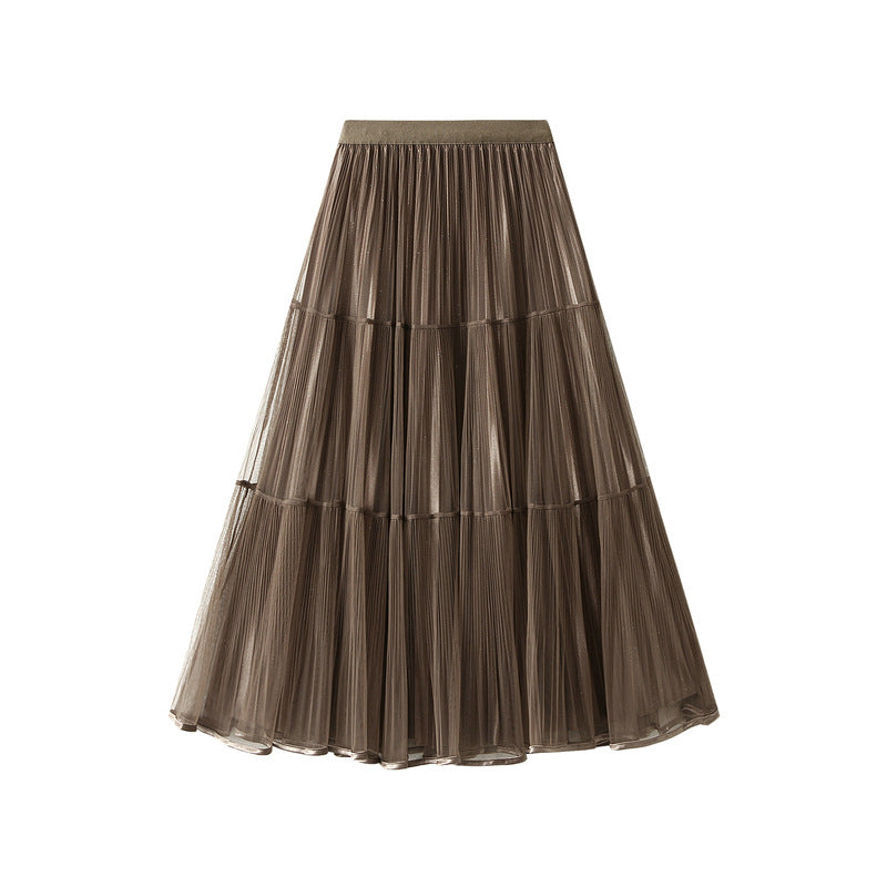 Reversible Velvet and Chiffon Skirt in Khaki