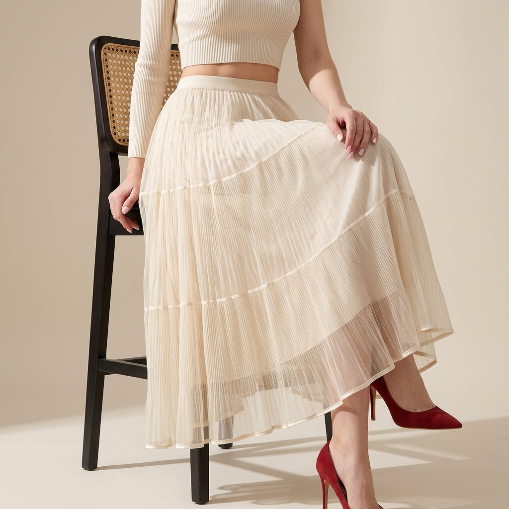 Reversible Velvet and Chiffon Skirt in Apricot