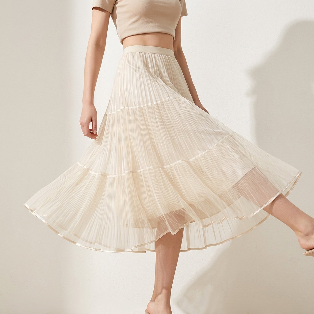 Reversible Velvet and Chiffon Skirt in Apricot