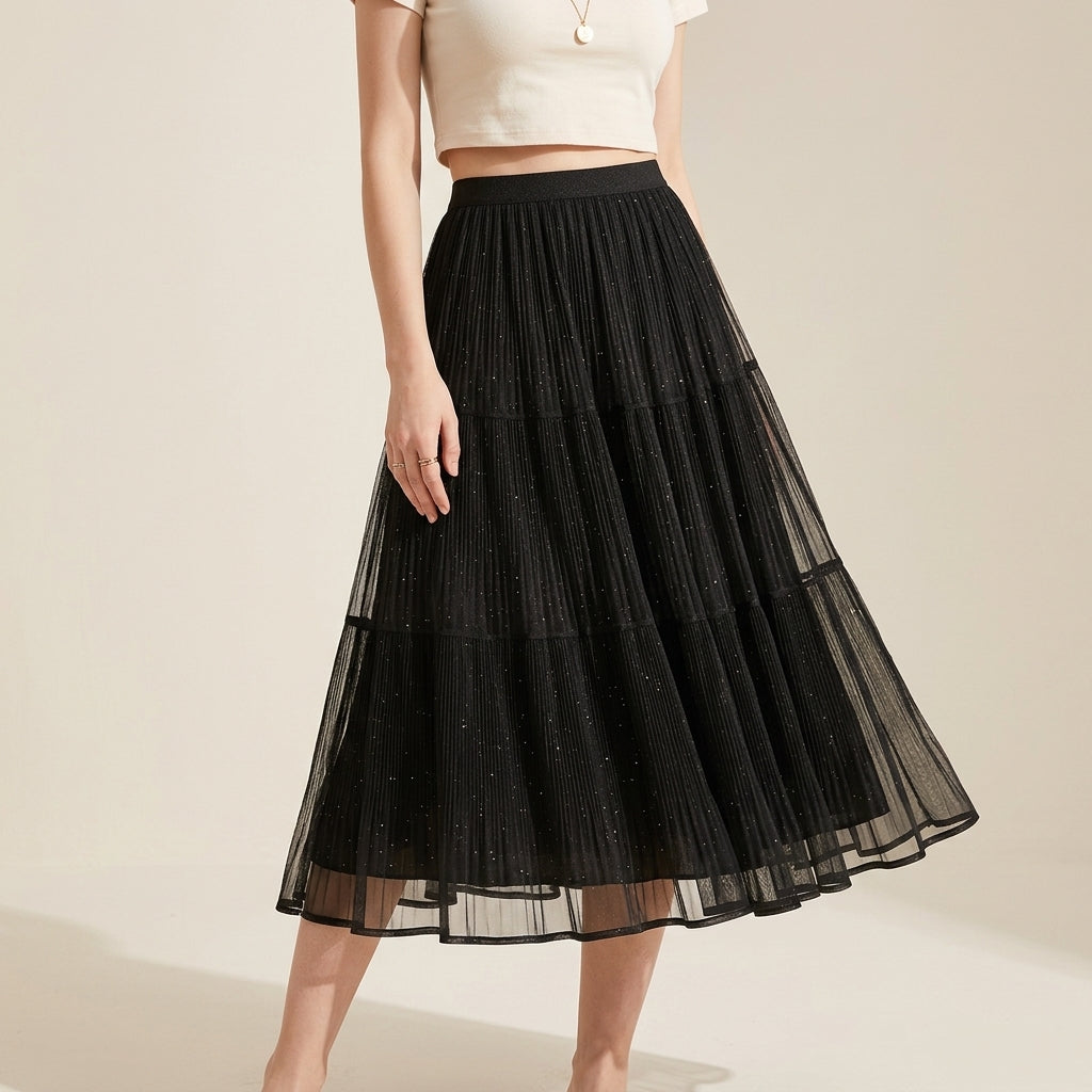 Reversible Velvet and Chiffon Skirt in Black