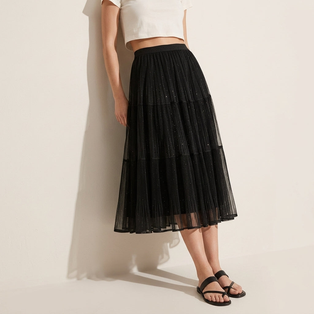Reversible Velvet and Chiffon Skirt in Black
