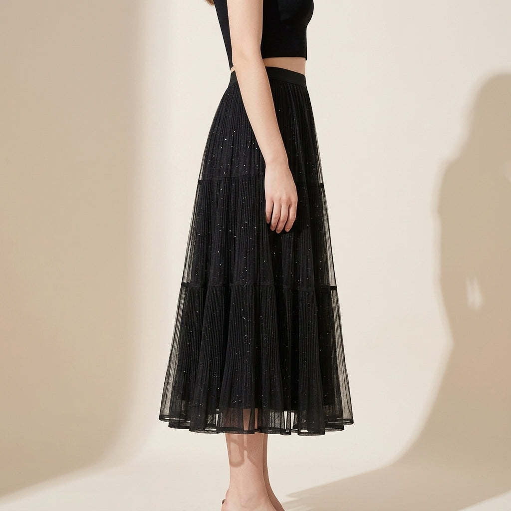 Reversible Velvet and Chiffon Skirt in Black