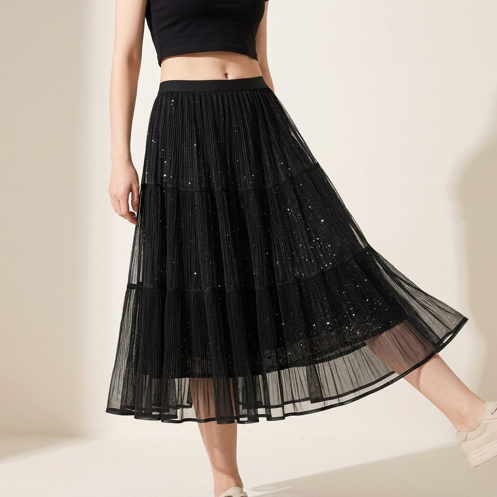 Reversible Velvet and Chiffon Skirt in Black