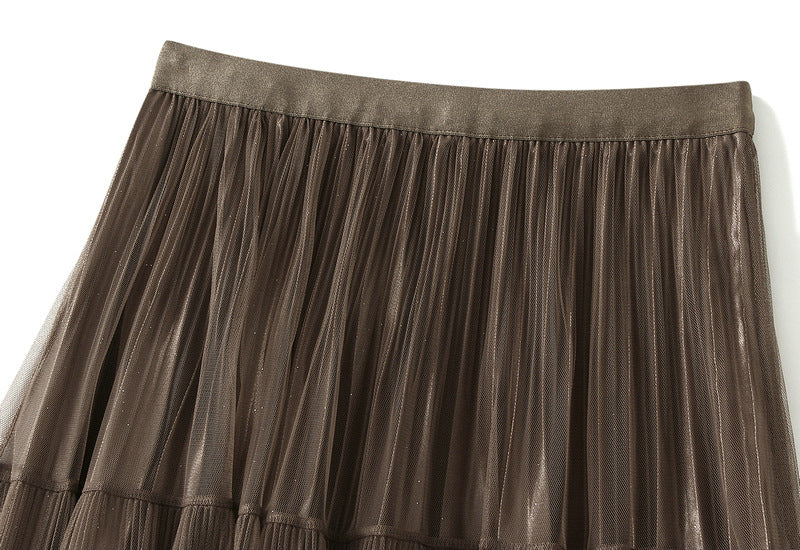 Reversible Velvet and Chiffon Skirt in Khaki