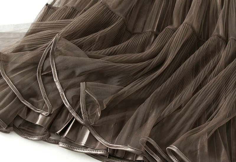 Reversible Velvet and Chiffon Skirt in Khaki