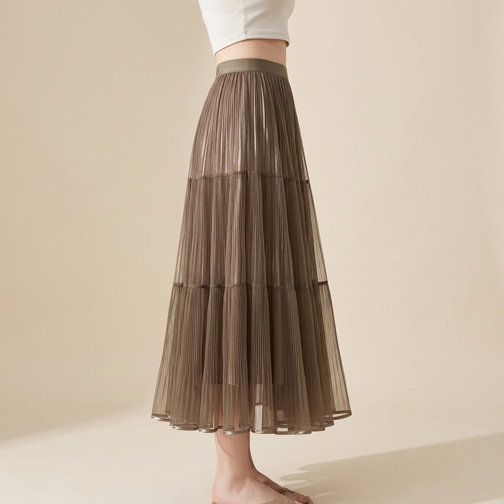 Reversible Velvet and Chiffon Skirt in Khaki