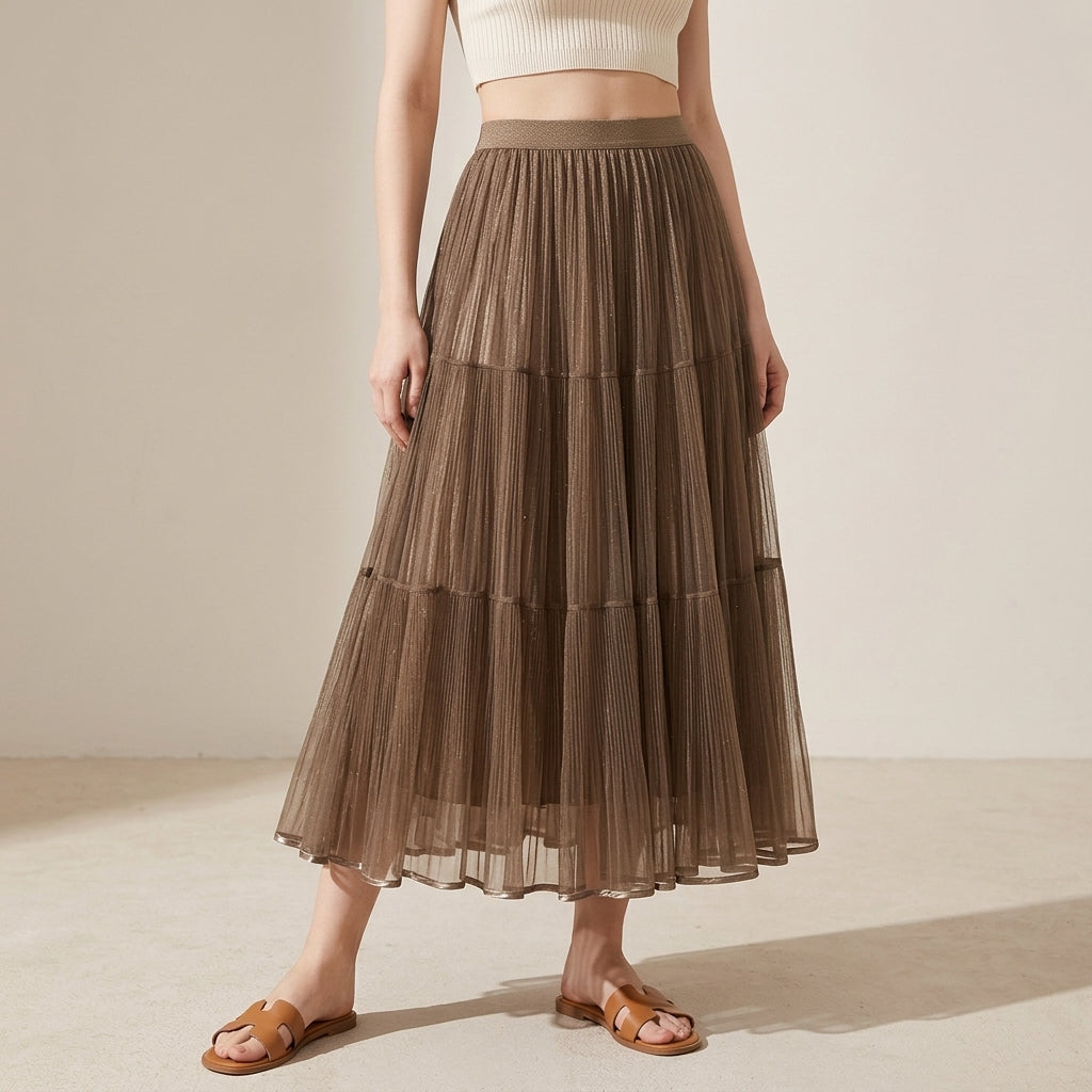 Reversible Velvet and Chiffon Skirt in Khaki