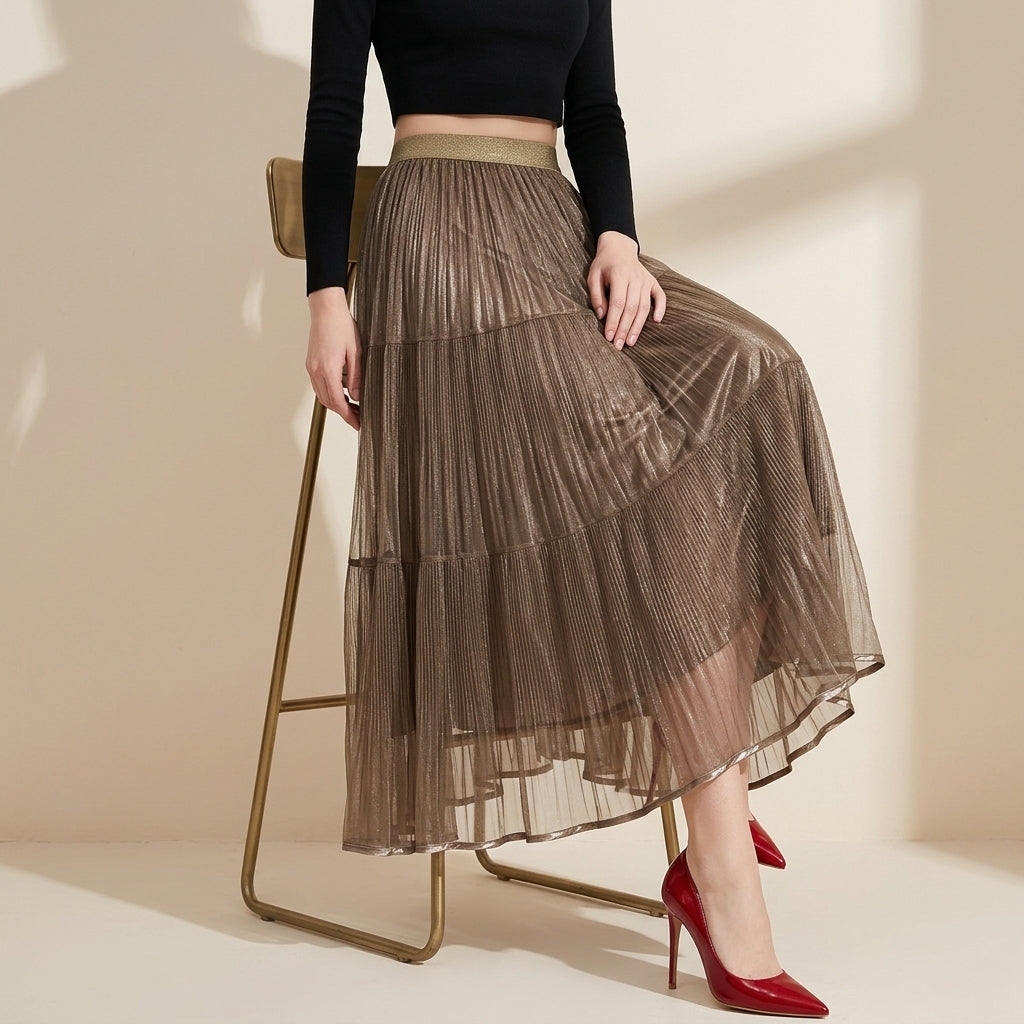 Reversible Velvet and Chiffon Skirt in Khaki