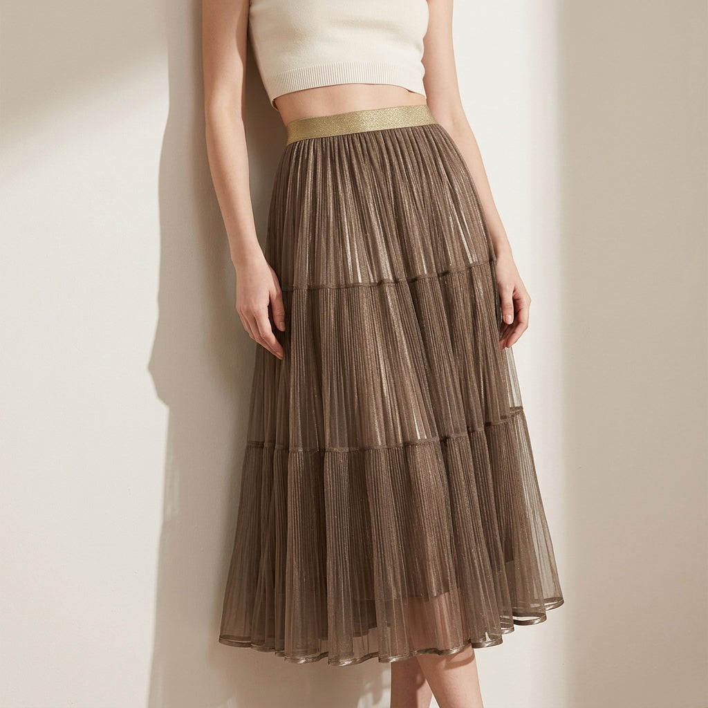 Reversible Velvet and Chiffon Skirt in Khaki