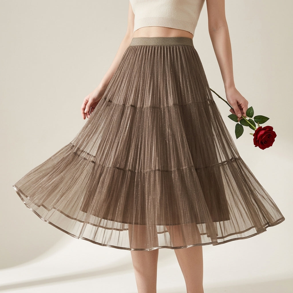 Reversible Velvet and Chiffon Skirt in Khaki