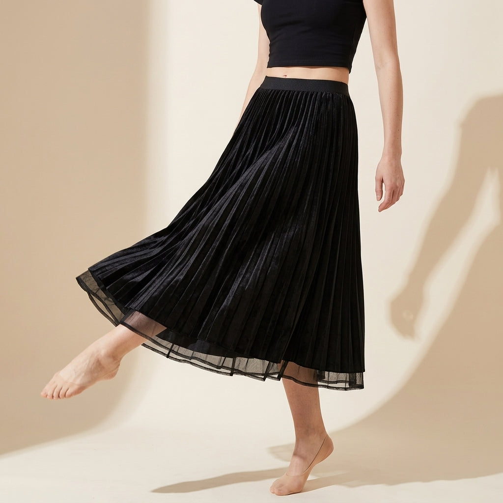 Reversible Velvet and Chiffon Skirt in Black