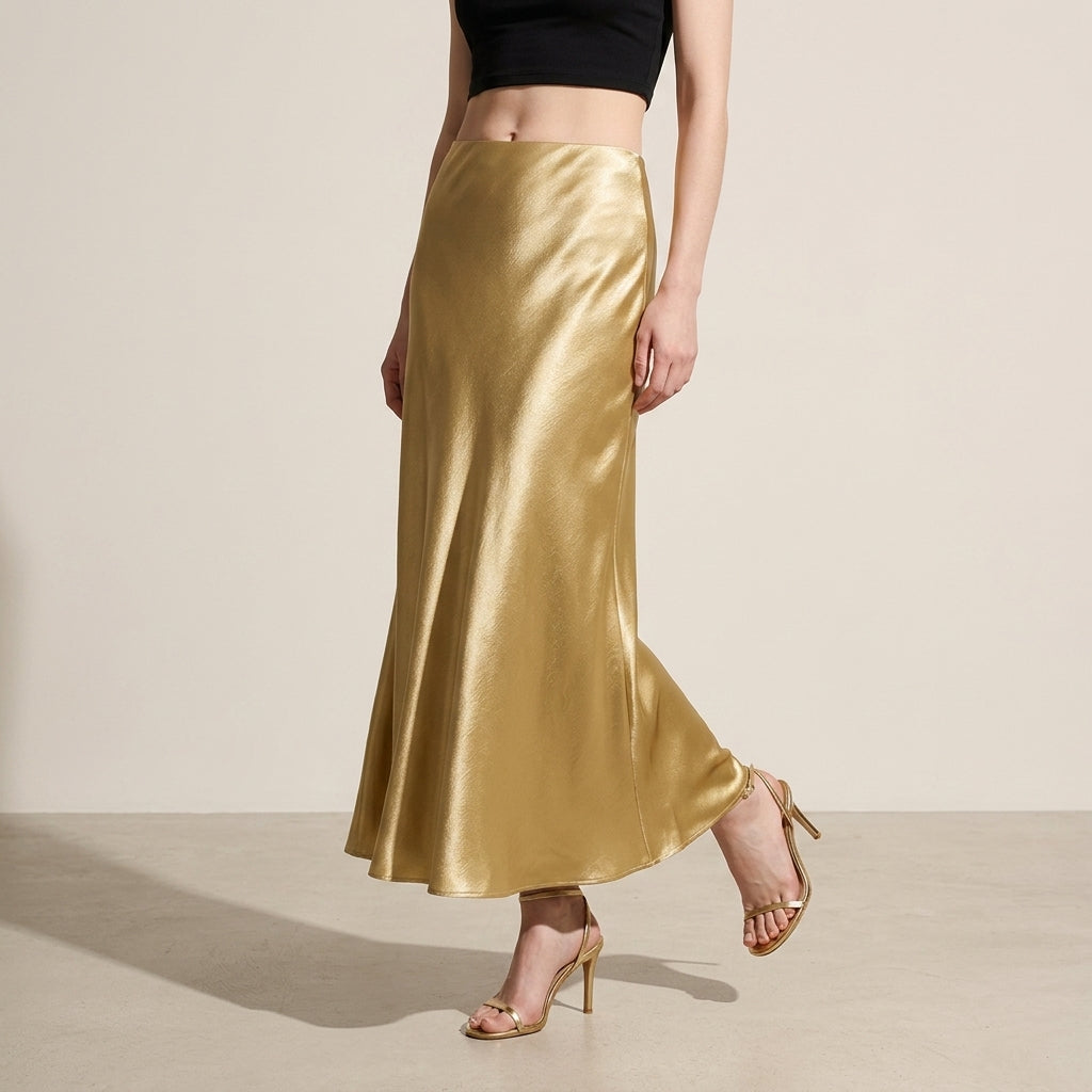 Satin Skirt in Golden Yellow