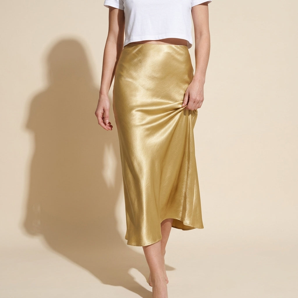 Satin Skirt in Golden Yellow
