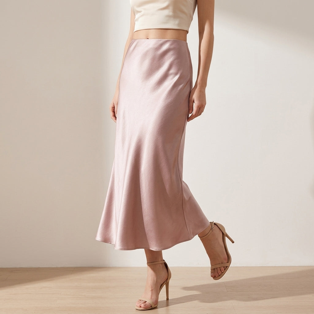 Satin Skirt in Light Pink