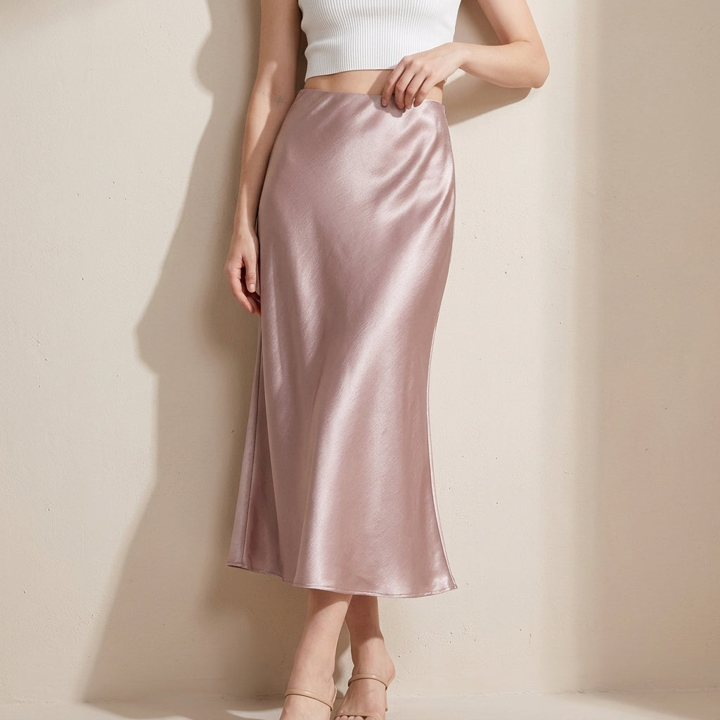 Satin Skirt in Light Pink