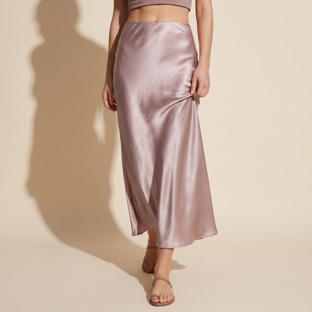 Satin Skirt in Light Pink