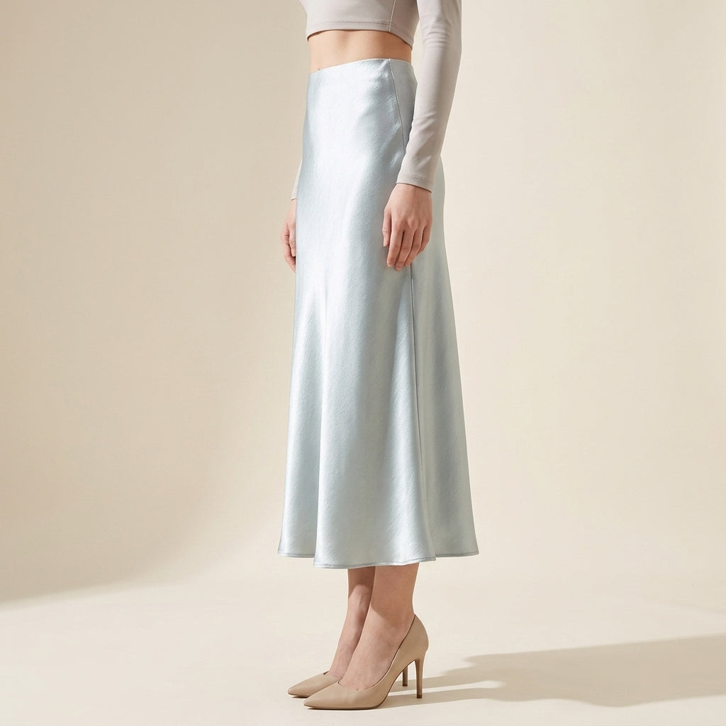 Satin Skirt in Light Powder Blue