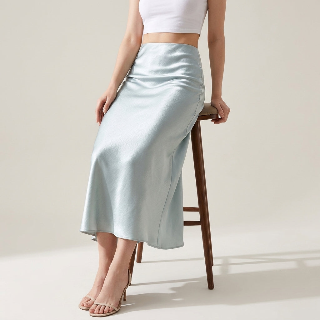 Satin Skirt in Light Powder Blue