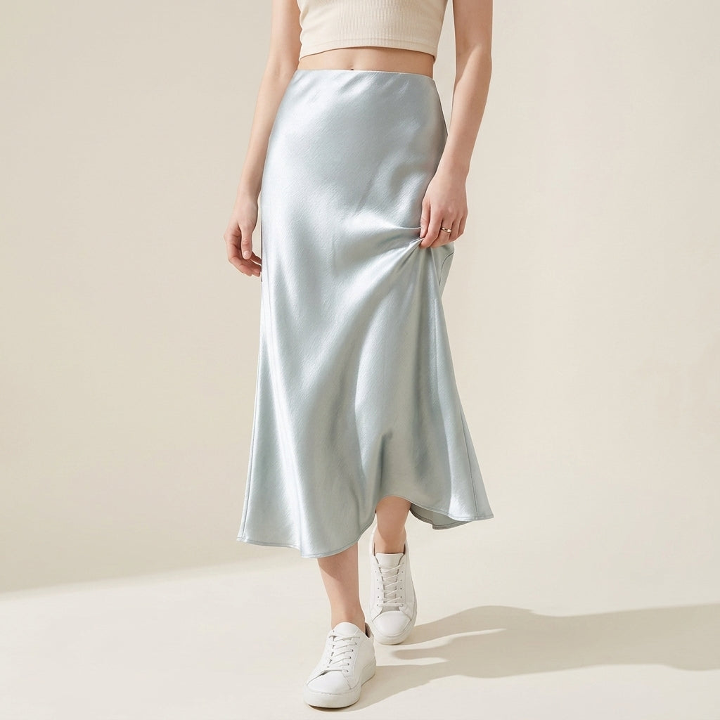 Satin Skirt in Light Powder Blue