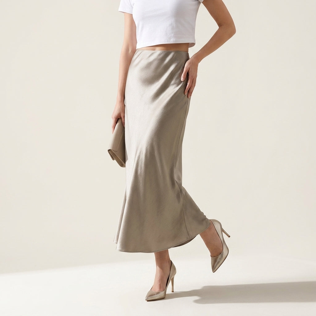 Satin Skirt in Champagne