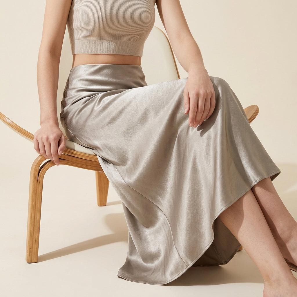 Satin Skirt in Champagne