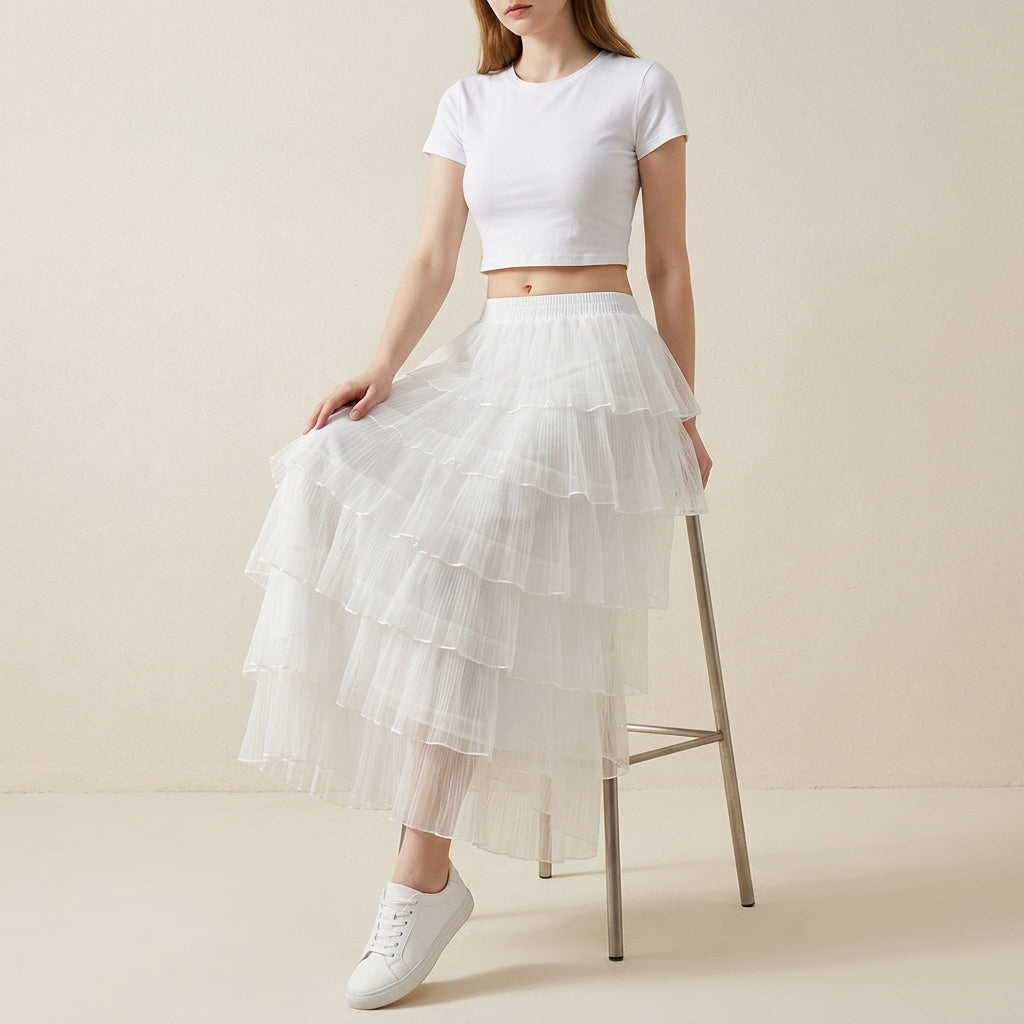Florentine Pleated Tulle Skirt - WHITE