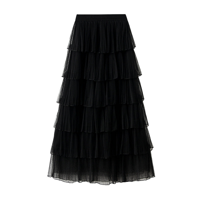 Florentine Pleated Tulle Skirt - BLACK